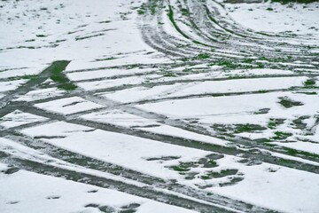 snow-covered trail in rural area