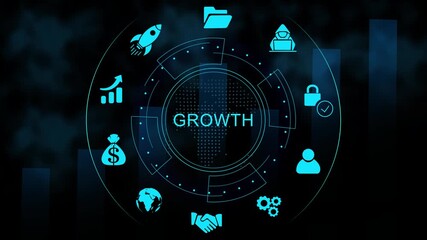 Business Growth Concept. Development to success and motivation glowing networking 4k video animation