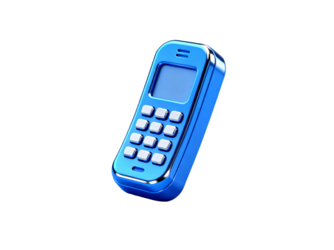 Blue handheld mobile phone with numeric keypad and small screen