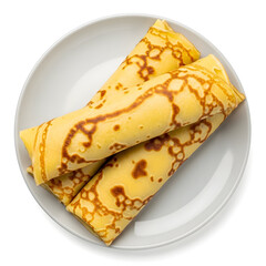 Three Rolled Crepes on a White Plate