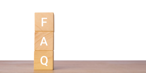 Wooden blocks with faq letters for frequently asked questions, isolated on transparent background