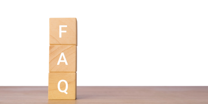 Wooden blocks with faq letters for frequently asked questions, isolated on transparent background