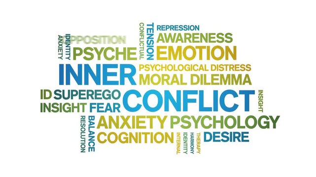 inner conflict animated word cloud-text design animation tag kinetic typography seamless loop.