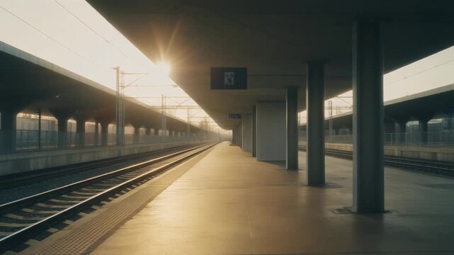 Cinematic Backlit Train Platform &ndash; Warm Atmospheric Scene