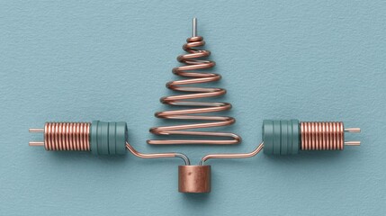 Creative Christmas Tree Made of Copper Wires and Connectors Symbolizing Festive Technology, Innovation, and Artistic Electronic Holiday Design