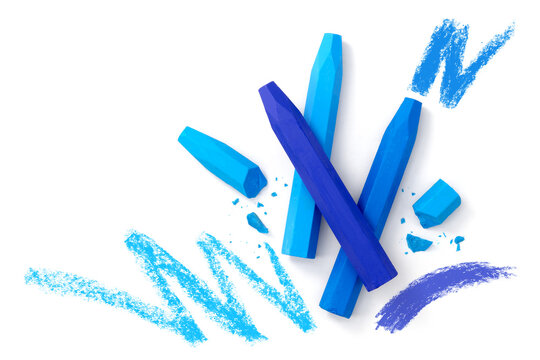 Colorful chalks with scribbling isolated on white background, Crayon ,Top view