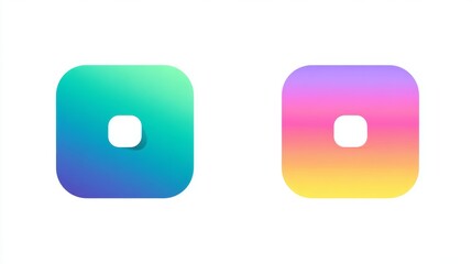 Gradient Rounded Squares with Central Cutouts in Contrasting Color Schemes, Abstract Geometric Design for Modern Visual and UI Concepts
