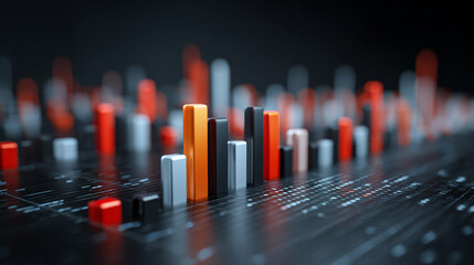 Vibrant audio equalizer bars rising and falling rhythmically, glowing with colorful light in a sleek digital interface, creating a dynamic music visualization.
