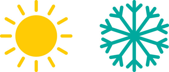 Sun and snowflake icons representing warmth and cold