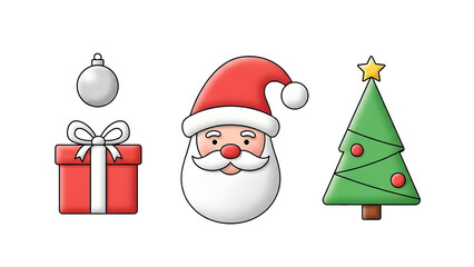 Christmas icons including Santa Claus gift and tree