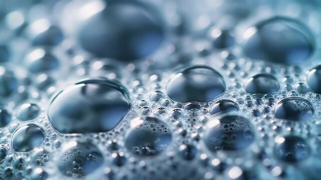 Dynamic water droplets glistening in blue light, perfect for a refreshing, clean, and modern design promoting purity and hygiene