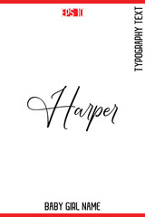 Harper  -Baby Girl Trendy Name In Stylish Cursive Typography Vector Illustration