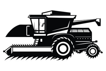 combine harvester black and white silhouette on white background