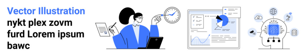 Data analysis, business strategy, technology advancement, artificial intelligence, education tools, machine learning. Professional analyzing charts, AI elements conceptual visuals. Data analysis