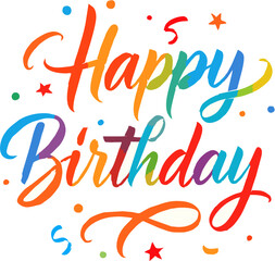 Colorful Happy Birthday typography with confetti and stars vector  for greeting cards and party decorations isolated 