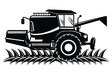 combine harvester black and white silhouette on white background