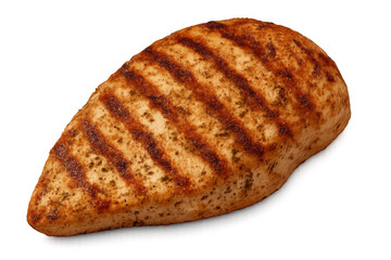 Grilled chicken breast fillet with savory seasoning, showing perfect char marks, a healthy protein food on transparent background