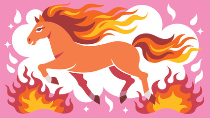 Fiery Orange Horse with Flaming Mane Galloping Amidst Smoke and Sparkles
