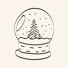 Snow globe depicting pine trees with snow and a simple base design, representing winter charm and holiday spirit