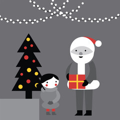 Jolly Santa Claus offers a special holiday present to a young girl