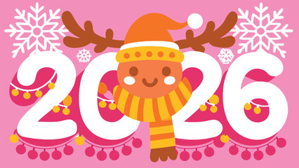 Happy New Year 2026 celebrations with a cute holiday reindeer illustration