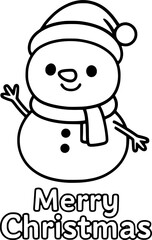Cute Merry Christmas Snowman easy and bold coloring page for kids and adults, fun and relaxing