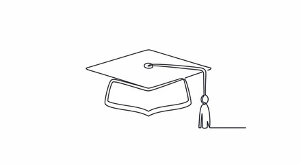 Minimalist line art illustration of a graduation cap with tassel focusing on academic achievement