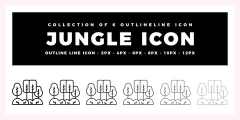 Jungle Icon Set. 6 Outline Line Icons Pack