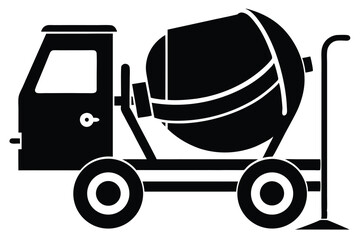 cement mixer black and white silhouette on white background