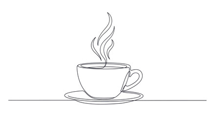 Obraz premium Minimalist Line Drawing of a Hot Coffee Cup with Steam Rising in Elegant Style
