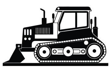 bulldozer black and white silhouette on white background