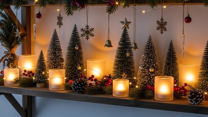 Cozy Christmas Mantel Decor Ideas Featuring Pine Trees, Candles & Holiday Garland Lights