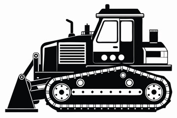 bulldozer black and white silhouette on white background