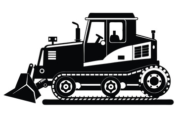bulldozer black and white silhouette on white background