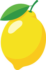 Bright yellow lemon with green leaf and stem on white background fruit