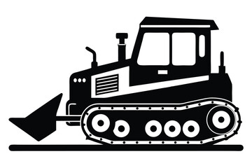 bulldozer black and white silhouette on white background