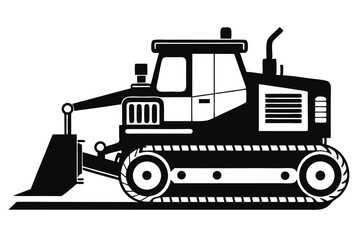 bulldozer black and white silhouette on white background