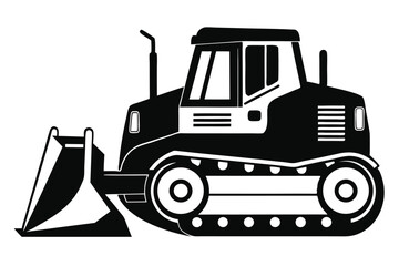bulldozer black and white silhouette on white background
