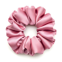Luxurious Pink Satin Scrunchie on White Background