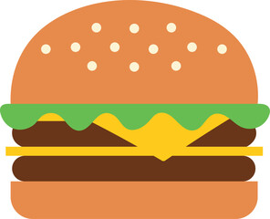 Flat illustration of a double cheeseburger with sesame seed bun hamburger fast food