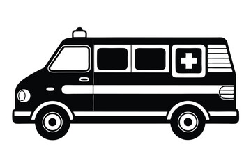 ambulance black and white silhouette on white background