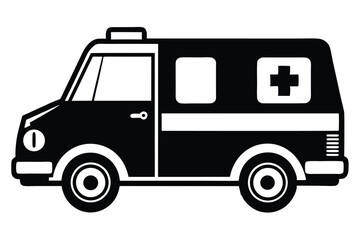 ambulance black and white silhouette on white background