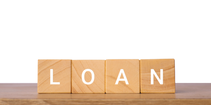 Wooden blocks with word loan for banking and finance, isolated on transparent background - Powered by Adobe