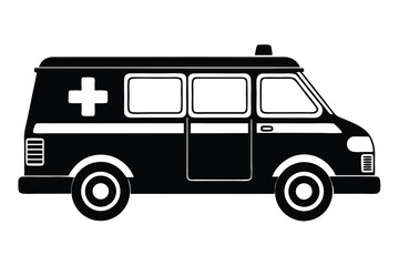 Fototapeta premium ambulance black and white silhouette on white background