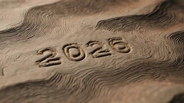 Close up of the year 2026 engraved on a surface.