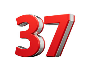 Bold Vibrant Red Number Thirty seven Number 37 With Metallic On White Background 3D Illustration © Hammad