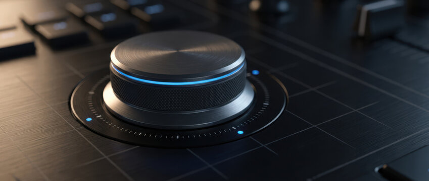 Close Up Of ADJ Mixer Knob With Blue LED Light And Knurled Texture control button