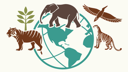 Celebrate global wildlife conservation with an inspiring design featuring an elephant, tiger, bird, earth, and tree for environmental awareness campaigns