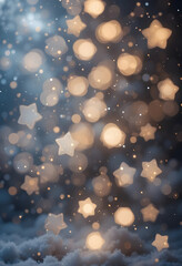 Soft glowing stars and misty light spots on dark background with magical holiday ambiance