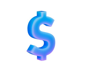 Vibrant 3D dollar sign, glowing blue and purple, symbolizing finance and wealth. 3d illustration
